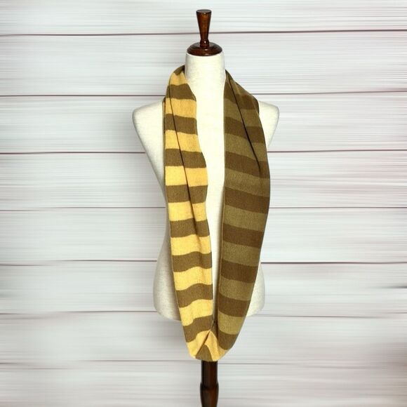 Nordstrom Cashmere Infinity Scarf Yellow Taupe Brown Striped - Picture 3 of 7